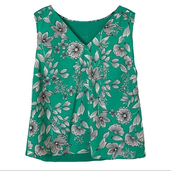 🌺 A New Day Target Green Floral Lightweight Sleeveless V-Neck Blouse Size L - Picture 1 of 8